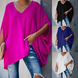 Fashion Women Summer Elegant V Neck Oversized Plus Size Top Lady Casual Solid Long Sleeve Loose Fit Blouse New