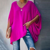 Fashion Women Summer Elegant V Neck Oversized Plus Size Top Lady Casual Solid Long Sleeve Loose Fit Blouse New