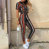 Summer Casual Short Sleeve Rompers Womens Jumpsuit Pure Color Button Overalls For Women Fashion Lace Up Slim Jumpsuit Women