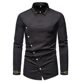 New Hollow European Size Men's Trend Embroidered Asymmetric Long-sleeved Shirt Western Denim Shirt Slim Fit Social Dress