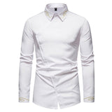 New Hollow European Size Men's Trend Embroidered Asymmetric Long-sleeved Shirt Western Denim Shirt Slim Fit Social Dress