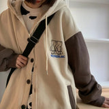 Vintage Long Sleeve Hoodie Sweetshirt Clothes Women Fashion Zip Up Cute Bear Hoodies Autumn Winter Coat Loose Harajuku Top