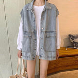 Women's Denim Jacket Korean Style Solid Lapel Long Sleeve Casual Blue Jacket Outwear Autumn Winter Loose Jeans Coats Female