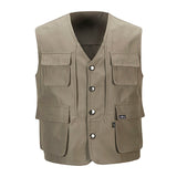 Men Multi-Pocket Classic Waistcoat Male Sleeveless Unloading Solid Coat Work Vest Photographer Mesh Vest Jacket