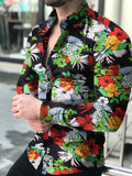Camisas florales de manga larga de Otoño de para hombres camisas estampadas con flores de corte delgado para hombres cami