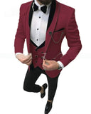 NUKTY  Men's Suit Fashion Formal Business Slim Fit 3-Pieces White Blazers Burgundy Pant Men's Tuxedo Wedding Men Suits Groom Suit