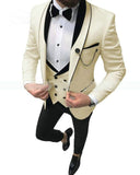 NUKTY  Men's Suit Fashion Formal Business Slim Fit 3-Pieces White Blazers Burgundy Pant Men's Tuxedo Wedding Men Suits Groom Suit