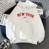 Female Thicken Warm Hoodies Lady Autumn Tops NEW Sweatshirts Velvet Winter Women's NEW YORK Printing Hooded Hoodies