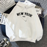 Female Thicken Warm Hoodies Lady Autumn Tops NEW Sweatshirts Velvet Winter Women's NEW YORK Printing Hooded Hoodies