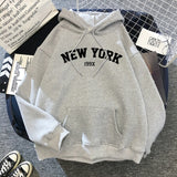 Female Thicken Warm Hoodies Lady Autumn Tops NEW Sweatshirts Velvet Winter Women's NEW YORK Printing Hooded Hoodies