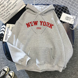 Female Thicken Warm Hoodies Lady Autumn Tops NEW Sweatshirts Velvet Winter Women's NEW YORK Printing Hooded Hoodies