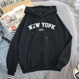 Female Thicken Warm Hoodies Lady Autumn Tops NEW Sweatshirts Velvet Winter Women's NEW YORK Printing Hooded Hoodies
