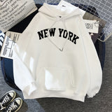 Female Thicken Warm Hoodies Lady Autumn Tops NEW Sweatshirts Velvet Winter Women's NEW YORK Printing Hooded Hoodies