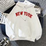 Female Thicken Warm Hoodies Lady Autumn Tops NEW Sweatshirts Velvet Winter Women's NEW YORK Printing Hooded Hoodies