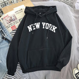 Female Thicken Warm Hoodies Lady Autumn Tops NEW Sweatshirts Velvet Winter Women's NEW YORK Printing Hooded Hoodies