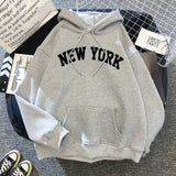 Female Thicken Warm Hoodies Lady Autumn Tops NEW Sweatshirts Velvet Winter Women's NEW YORK Printing Hooded Hoodies