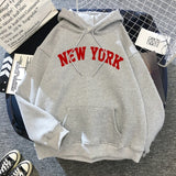 Female Thicken Warm Hoodies Lady Autumn Tops NEW Sweatshirts Velvet Winter Women's NEW YORK Printing Hooded Hoodies