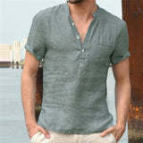 Shirt Men Casual simple Linen and Cotton Short Sleeved Buttons Up Breathes Cool Shirt Loose Streetwear Male Shirts For Men