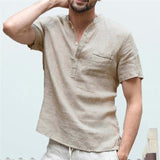 Shirt Men Casual simple Linen and Cotton Short Sleeved Buttons Up Breathes Cool Shirt Loose Streetwear Male Shirts For Men