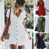 Women's Dress Spring/Summer Pure Color Single Row Buttons V-Neck Dress Women Slim High Waist Casual Dress Vestido