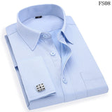 High Quality Striped For Men French Cufflinks Casual Dress Shirts Long Sleeved White Collar Design Wedding Tuxedo Shirt 6XL