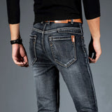 Spring Autumn Men's Smart Elastic Jeans Business Fashion Straight Regular Stretch Denim Trousers Men Jeans Plus Size 28-40