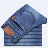 Spring Autumn Men's Smart Elastic Jeans Business Fashion Straight Regular Stretch Denim Trousers Men Jeans Plus Size 28-40