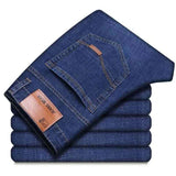 Spring Autumn Men's Smart Elastic Jeans Business Fashion Straight Regular Stretch Denim Trousers Men Jeans Plus Size 28-40