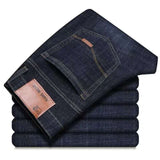 Spring Autumn Men's Smart Elastic Jeans Business Fashion Straight Regular Stretch Denim Trousers Men Jeans Plus Size 28-40