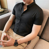 High Quality Summer Men Dress Striped Shirts Short Sleeve Fashion Korean Slim Fit Casual Business Formal Wear Blouse Homme