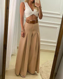 Nukty Women‘s Long Trousers Elegant Ladies Office Wear Casual Slim Fit High Waisted Ruched Pleated Wide Leg Pants Without Belt