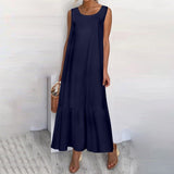 Maxi Long Dress Fashion Women Summer Sundress Cotton Ruffles Casual Loose Sleeveless Party Vestidos Mujer Plus Size