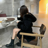 Luxury Oversized Real Cashmere Blend Coat Women Winter Wool Hooded Cardigan Jacket With Genuine Fox Fur Collar