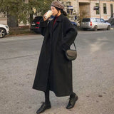 Nukty Woman Long Coat Fashion Korean Preppy Style Retro Versatile Windbreaker Casual Warm Woolen Coat Oversize Spring Women Coat