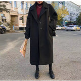 Nukty Woman Long Coat Fashion Korean Preppy Style Retro Versatile Windbreaker Casual Warm Woolen Coat Oversize Spring Women Coat
