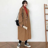 Nukty Woman Long Coat Fashion Korean Preppy Style Retro Versatile Windbreaker Casual Warm Woolen Coat Oversize Spring Women Coat