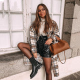 Ardm Coat Women Fashion Single Breasted Check Tweed Blazers Coat Vintage Long Sleeve Plaid Manteau Femme Outerwear Chic Top