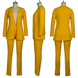 Two Piece Women Business Blazer Set Office Lady Solid Colors Formal Suits with Buttons New Pink Yellow Commute Blazer Pants Set