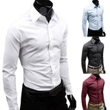 Men Autumn Long Sleeve Casual Elegant Work Shirt Business Men Solid Color Long Sleeve Buttons Down Slim Cotton Plus Size Shirt