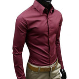 Men Autumn Long Sleeve Casual Elegant Work Shirt Business Men Solid Color Long Sleeve Buttons Down Slim Cotton Plus Size Shirt