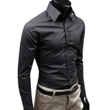 Men Autumn Long Sleeve Casual Elegant Work Shirt Business Men Solid Color Long Sleeve Buttons Down Slim Cotton Plus Size Shirt