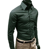 Men Autumn Long Sleeve Casual Elegant Work Shirt Business Men Solid Color Long Sleeve Buttons Down Slim Cotton Plus Size Shirt