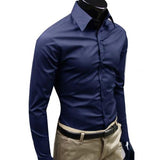 Men Autumn Long Sleeve Casual Elegant Work Shirt Business Men Solid Color Long Sleeve Buttons Down Slim Cotton Plus Size Shirt