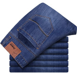 Spring Autumn Men's Smart Elastic Jeans Business Fashion Straight Regular Stretch Denim Trousers Men Jeans Plus Size 28-40