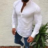 Sexy New Men Long Sleeves Blouse Summer Fashion Casual Cool Clothing Slim Fit Tees Tops Male Breathable Linen Shirt