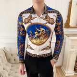 M-6XL Gold Luxury High-end Fashion Printed Men's Casual Long-sleeved Shirt Performance Stage Banquet Male Slim Shirt