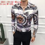 M-6XL Gold Luxury High-end Fashion Printed Men's Casual Long-sleeved Shirt Performance Stage Banquet Male Slim Shirt