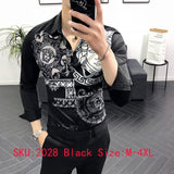 M-6XL Gold Luxury High-end Fashion Printed Men's Casual Long-sleeved Shirt Performance Stage Banquet Male Slim Shirt