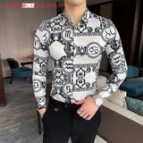 M-6XL Gold Luxury High-end Fashion Printed Men's Casual Long-sleeved Shirt Performance Stage Banquet Male Slim Shirt