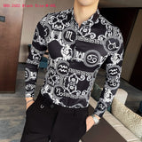 M-6XL Gold Luxury High-end Fashion Printed Men's Casual Long-sleeved Shirt Performance Stage Banquet Male Slim Shirt